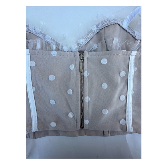 Runaway the Label Chloe Top White Spot Polka Dot Sheer Mesh Crop Blouse NWT S - Picture 4 of 6